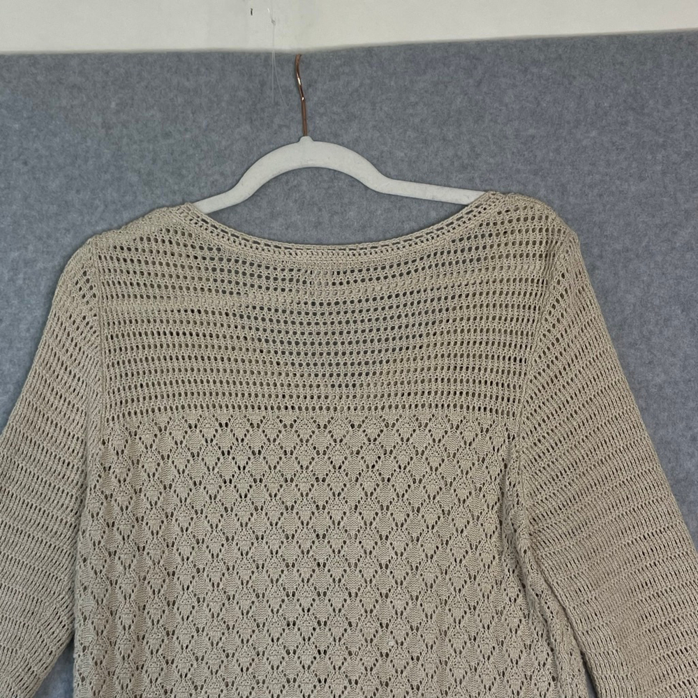 LL Bean Linen Cotton Open Knit Cardigan Beige Women Medium - Picture 4 of 10